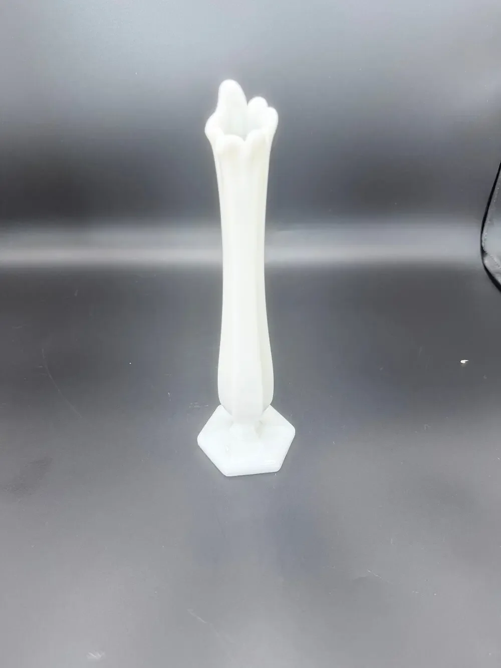 Vintage Westmoreland Milk Glass Swung Bud Vase 10 Inch Hexagon Base White MCM